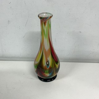Art Glass Bud Vase Multicolour Swirl Pattern Black Base NP#919