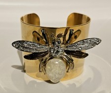 Lisa Ho Vintage Gold Tone Diamante Faux Jewelled Beetle Cuff Bracelet (Rare)