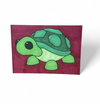 ACEO Art Card Original Hand Painted Watercolor 2.5  x 3.5  Adopt Me Green Turtle