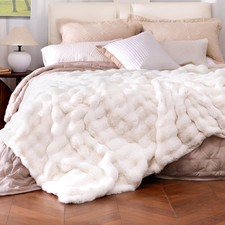 Ultra Soft Cozy Faux Fur Throw Blanket Fuzzy Plush Thick Bubble Blanket Oversize