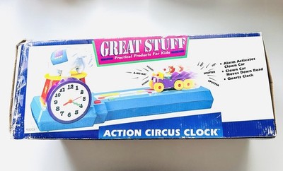 Vintage 90s  Great Stuff Action Circus Clock Used  In The Box Very Rare
