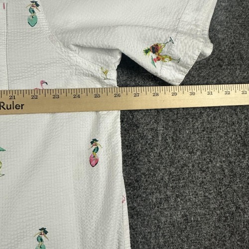 Tommy Bahama Shirt Mens XL White Nova Wave Seersucker Flamingo Cocktail Print - Picture 8 of 12