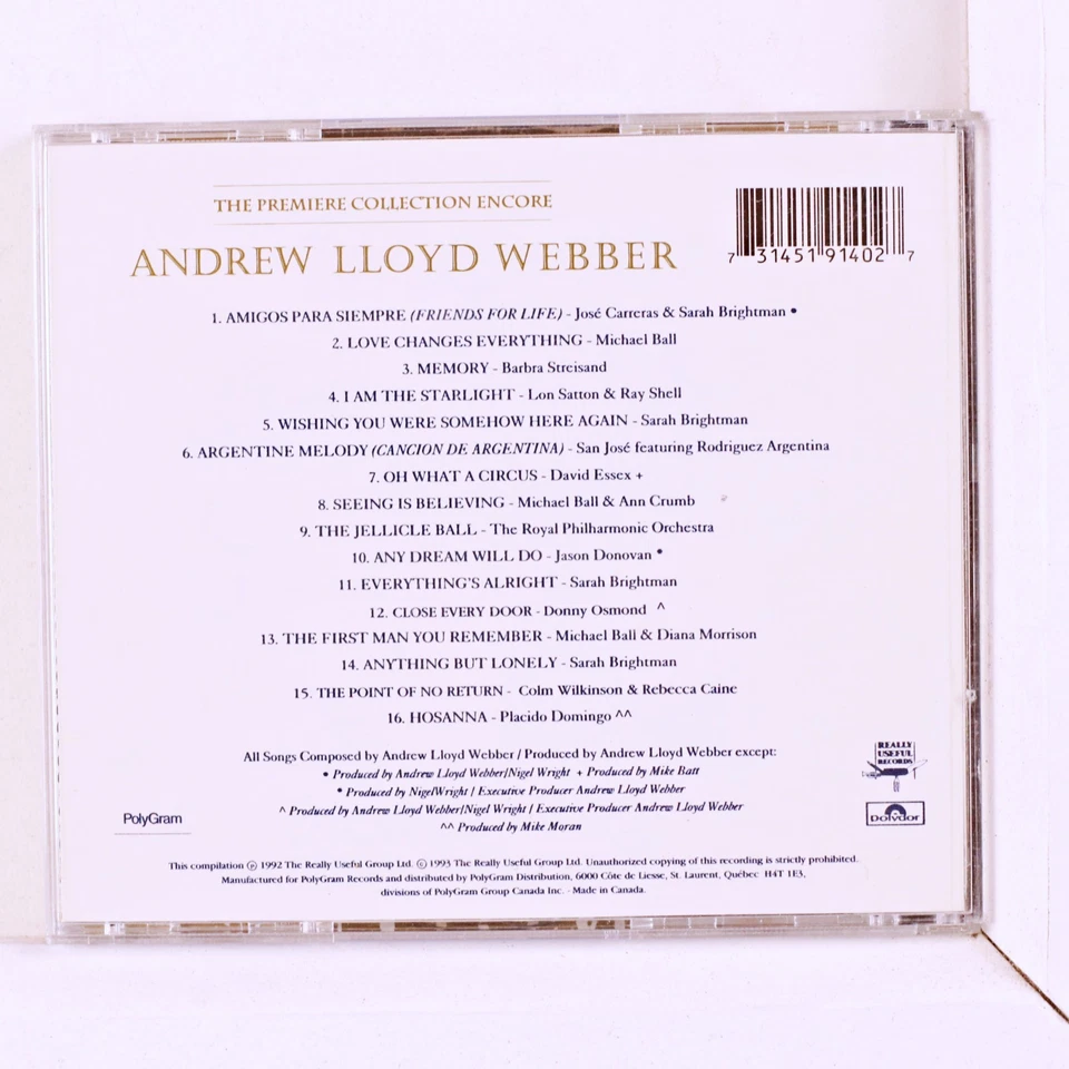 Various - Andrew Lloyd Webber: The Premiere Collec... (CD 1992) - Image 2 of 2