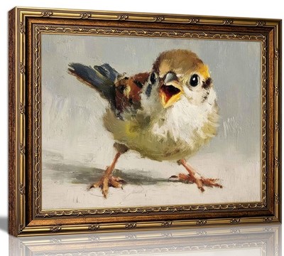 MYSCHRDS Vintage Sparrow Framed Canvas Wall Art, Gold Ornate Frame Bird Pictu...