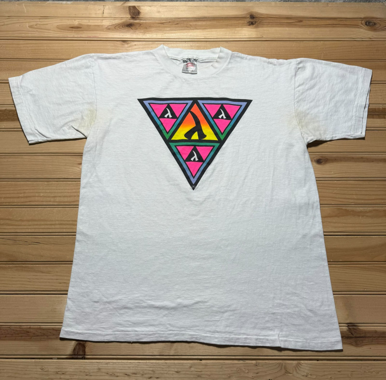 Vintage 90s Lambda Triangle Neon Single Stitch Sh… - image 1