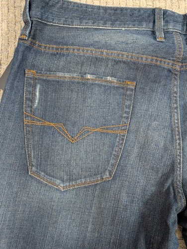 Guess Jeans Mens Slim Straight Blue Denim Size 38x32 Pants Distressed Whiskering - Picture 21 of 23