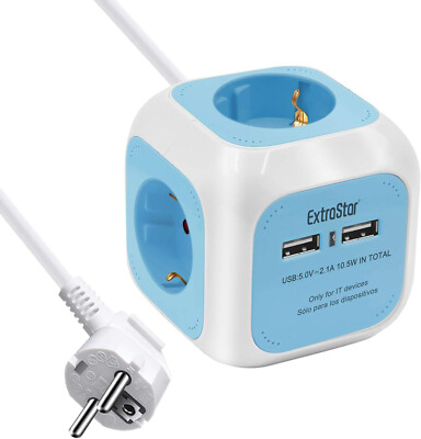 [Extrastar] 4-Fach Steckdosenwürfel mit 1.5M Kabel | 5V/2.1A | Blau