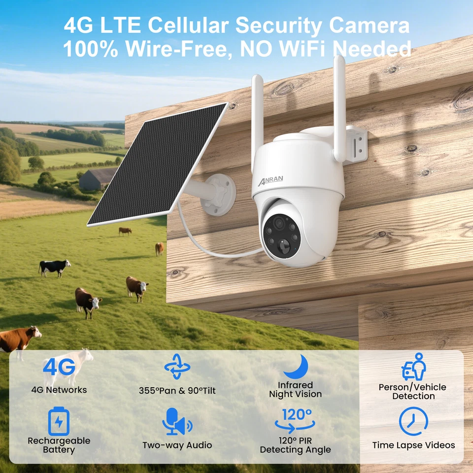 ANRAN 4G LTE Celular Batería Solar Cámara de Seguridad Exterior Inalámbrica Audio de 2 Vías Foto 2 de 4