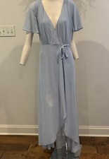 Show Me Your Mumu Dress Sophia Wrap V neck Flutter Sleeves Maxi Blue Size Small