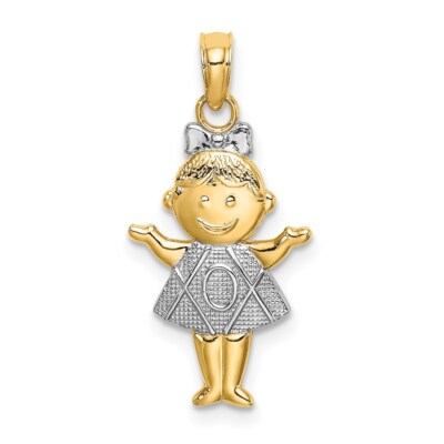 14K Yellow Gold and Rhodium Textured Girl Pendant