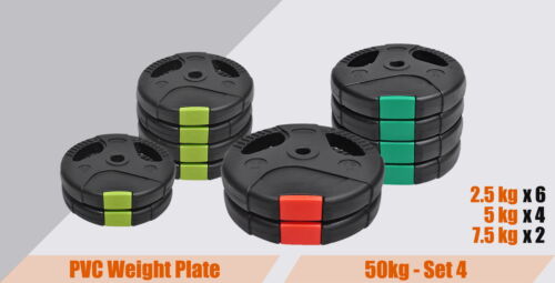50kg Weight Plate Set - Dual Grip Ez Handle PVC Coated Home Gym Barbell Plates - Picture 8 of 13
