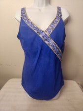 Roxanne Womens Vintage Bra Sized Blue Surplice One Piece Swimsuit 22/44C  14-8