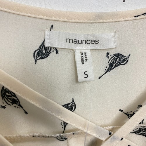 Maurices Blouse White Bird Print Crisscross Scoop Neck High Low Hem Womens S NWT - Picture 3 of 10