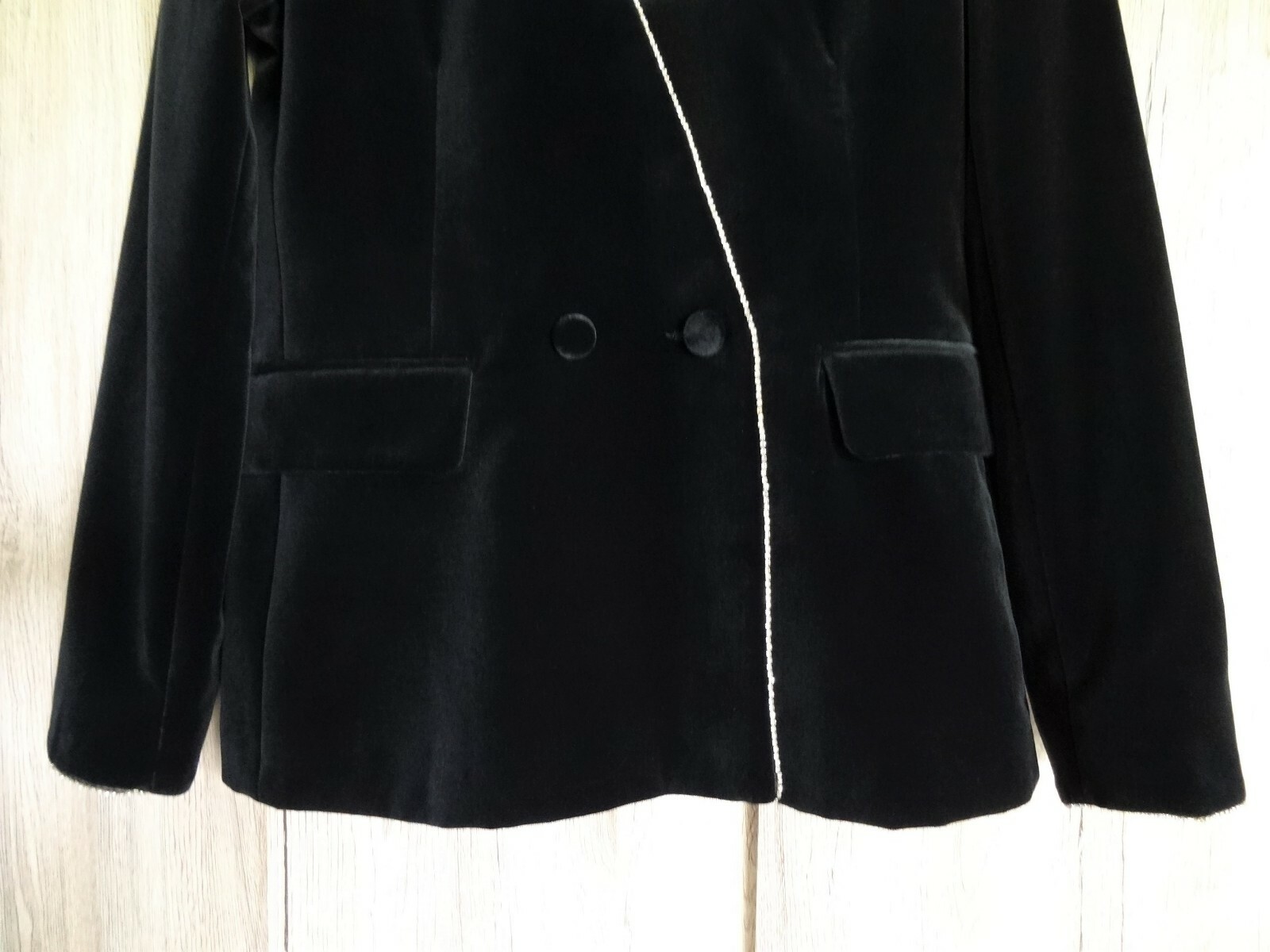 ZARA BLACK VELVET RINESTONE DOUBLE-BREASTED BLAZER SIZE M image 8