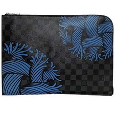 Louis Vuitton Clutch Bag Pochette Jour GM Black Gray Blue Damier Graphite Rope