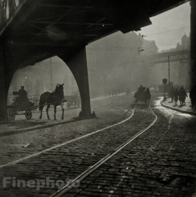 1925/78 Vintage JOSEF SUDEK Horse Carriage Prague Czech Photo Gravure Art 12x16