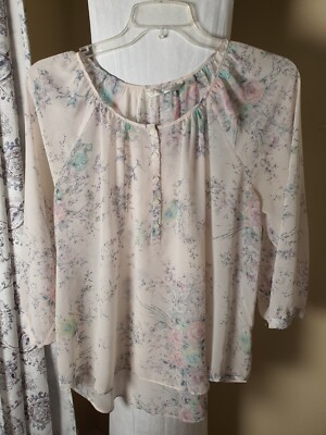 LC Lauren Conrad Cream Color W/ Floral Design Light & Flowy Sheer Blouse Sz XL