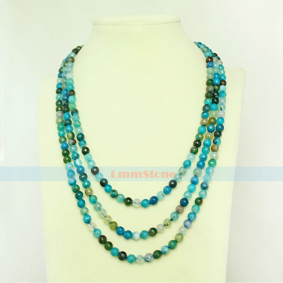 3 Strands Genuine Natural Facet Agate Necklace Dia. 6mm - Image 3 of 4