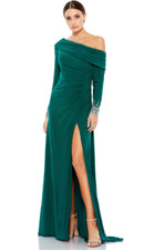 MAC DUGGAL 12231 ONE SHOULDER KNIT EMBELLISHED LONG CUFF STRETCH JERSEY GOWN 8
