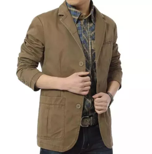 Herren Freizeit Blazer Langarm Jacke Gewaschen Baumwolle Blazer Anzüge Mantel XS-XXL - Bild 16 von 28