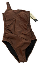 Gottex Profile One Piece Swimsuit Brown One Shoulder Macrame Size 16 E24032061