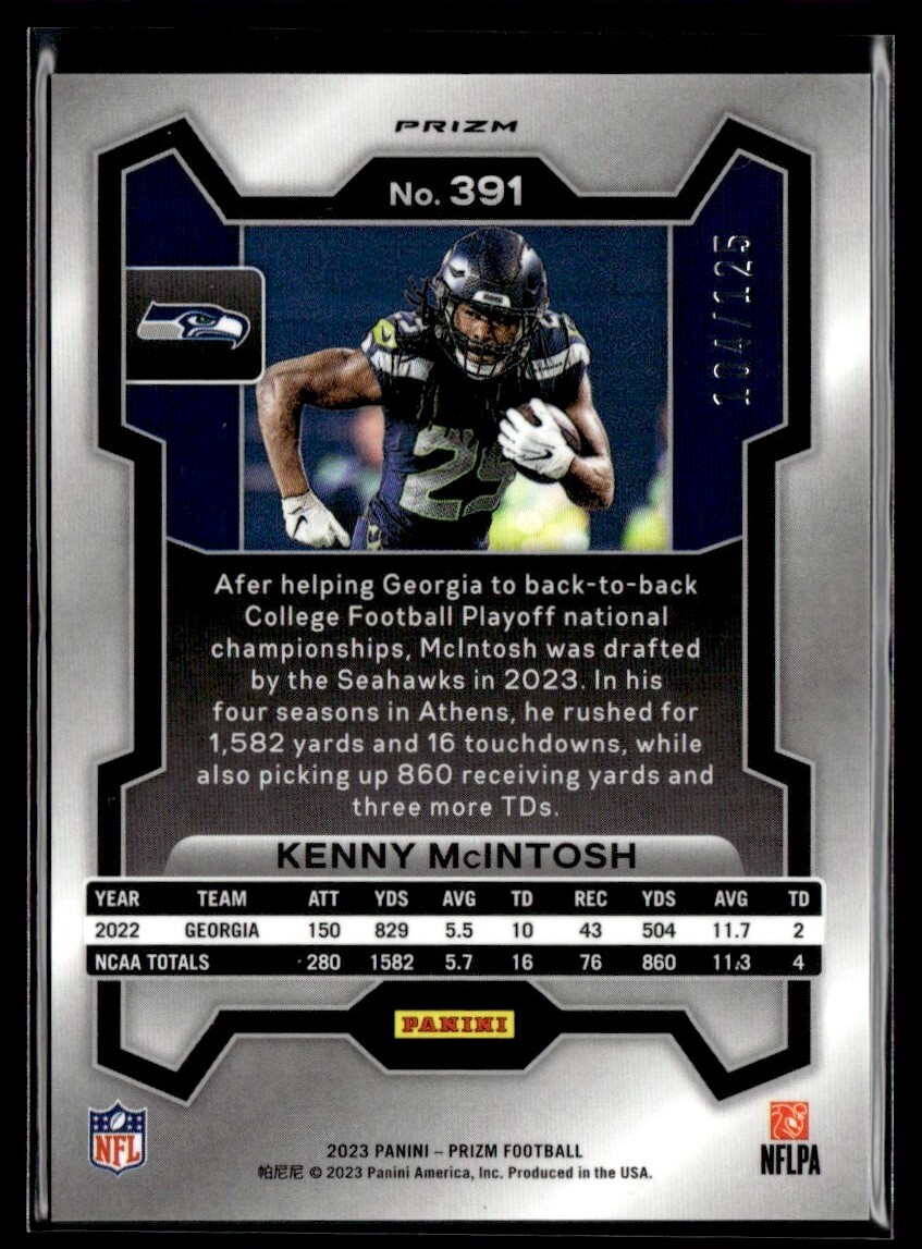 2023 Panini Prizm Purple Kenny McIntosh Rookie /125 Seattle