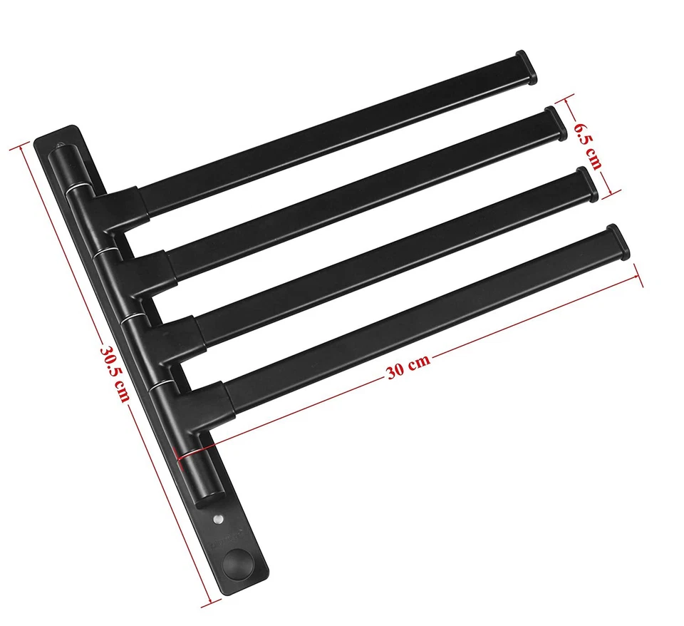 Appendi Asciugamani Da Bagno A 4 Bracci In Alluminio Nero - Immagine 4 di 4