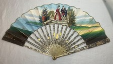 antique 19th century French hand painted figural sterling gold pocket hand fan