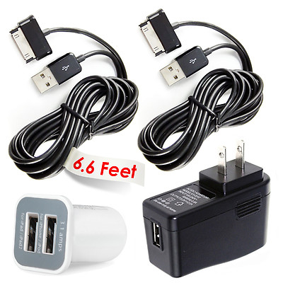 6.6 ft cord 2AMP Car Charger + Home adapter fit SAMSUNG Galaxy Note 10.1 Tablet