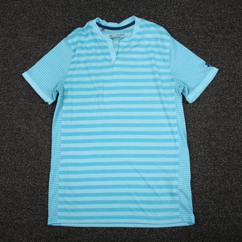 Under Armour Boys HeatGear Loose Fit Blue Striped XL Breathable Youth Shirt  