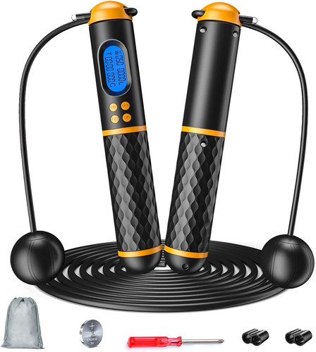 Smart Jump Rope, Fitness Skipping Rope with Weight/Lap/Time/Calorie…