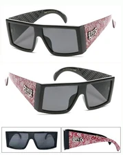 Locs Mens Thick Temples Flat Top Cholo Sunglasses Red Bandana