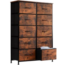 10 Fabric Drawers, Bedside Table, Steel Frame Closet, Storage Cabinet, Furniture