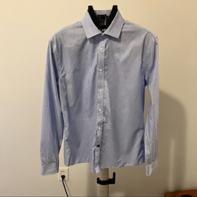 Tommy Hilfiger Mens Dress Shirt Slim Fit Non Iron 16 34/35 Solid Blue Color  | eBay