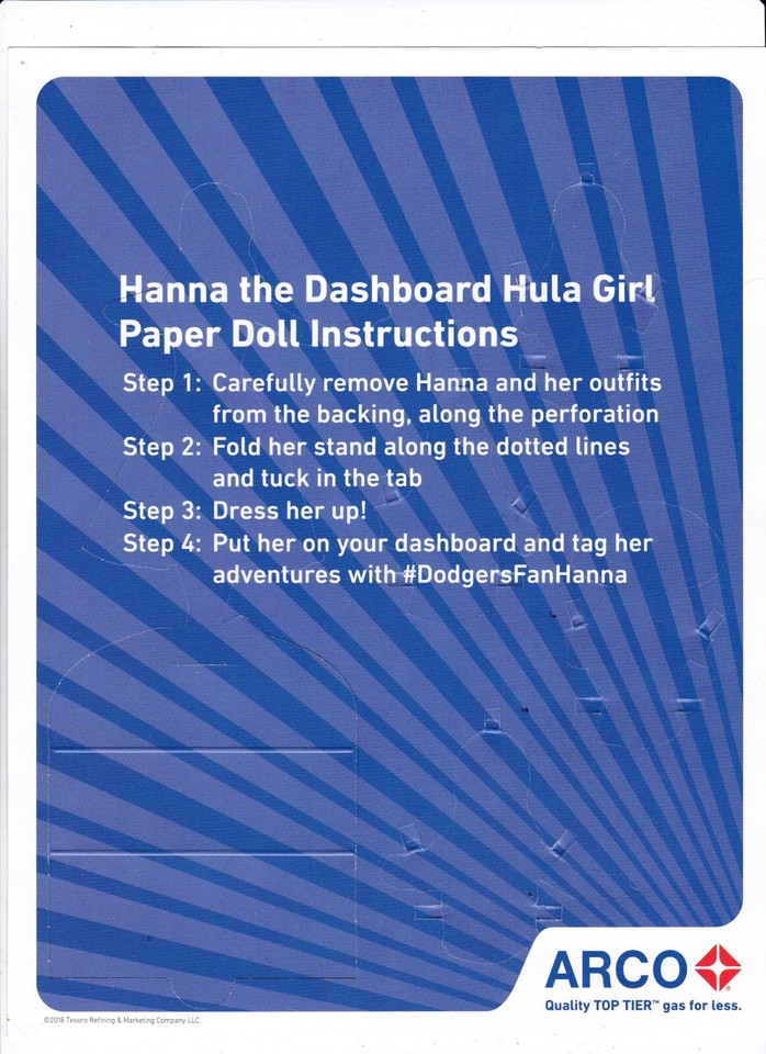 ARCO Hanna the Dashboard Hula Girl paper doll rare LA Dodgers