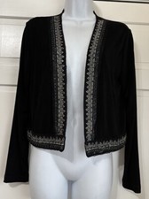 Chicos 0 Travelers Embellished Beaded Shrug Bolero Jacket Black 3/4 Sleeves