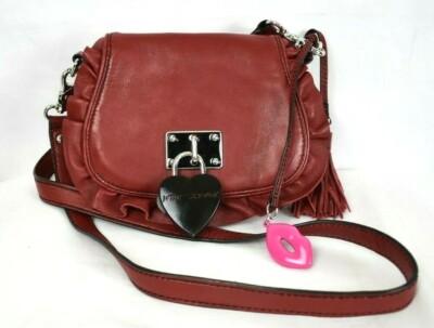 Rare Vintage Betsey Johnson Red Crossbody handbag with black Heart locket 