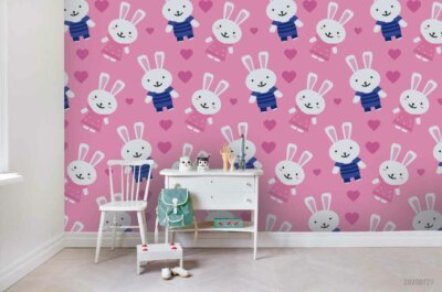 3D Cartoon Rabbit Vector Wallpaper Wall Mural Removable Self-adhesive 144