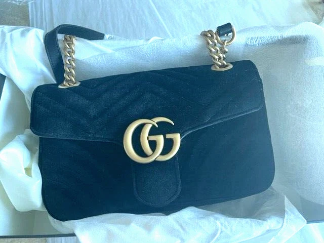 Gucci Camera Bag GG Marmont Velvet Small Black in Velvet with Antique  Gold-tone - US