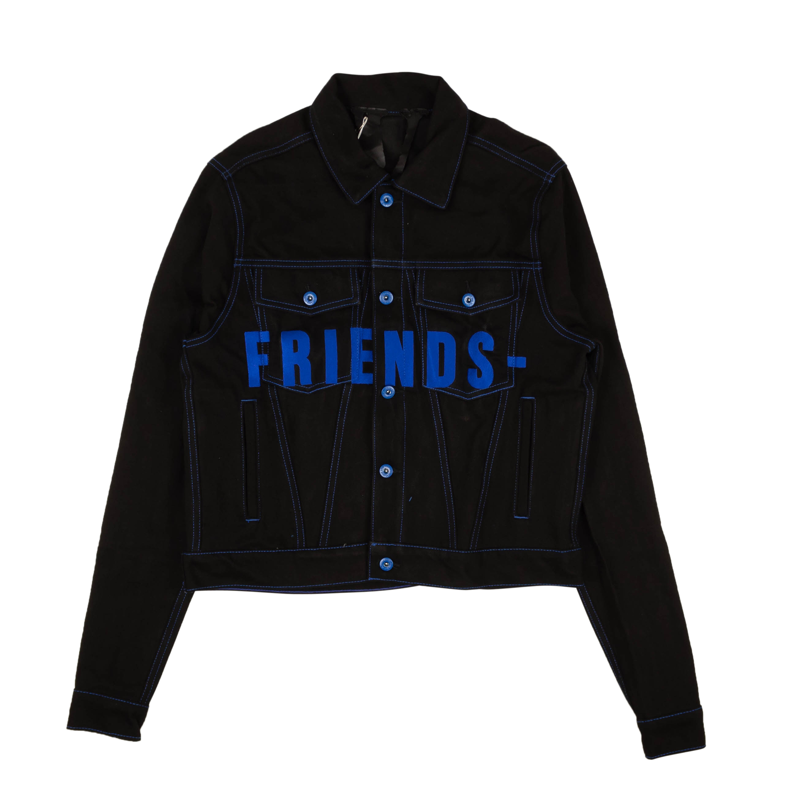 НОВАЯ джинсовая куртка VLONE Black Blue Friends с вышитым V-образным рисунком, размер L