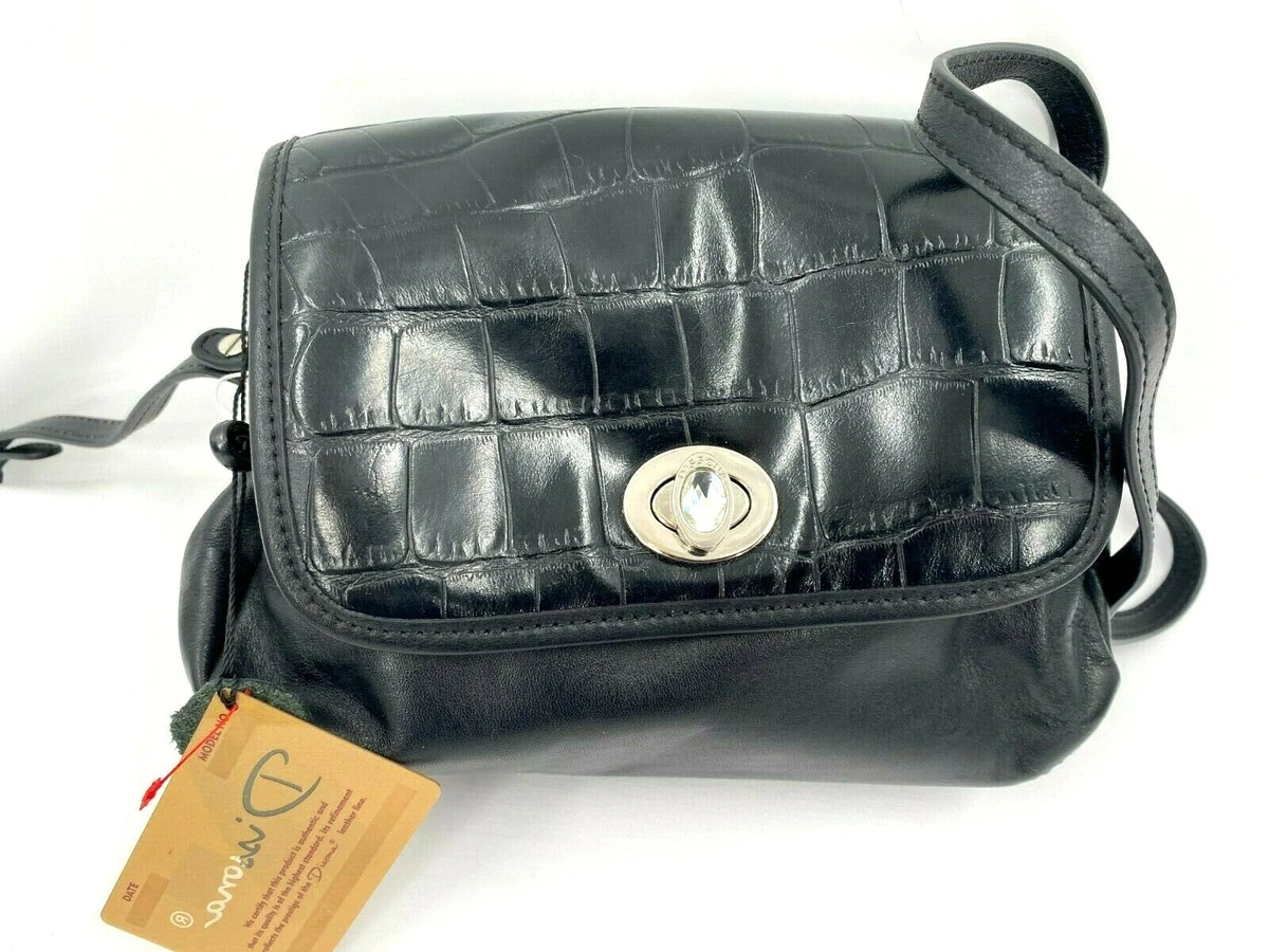 Vintage Leather Handbag Dissona Italy Black Luxurious Leather 