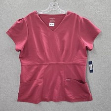 Jaanuu Women Scrub Top XL Pink Medical Activewear Logo Short Sleeve NWT
