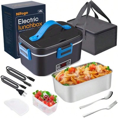 80W Electric Lunch Box - 1.8L Portable Food Heater w/ Tableware & Bag