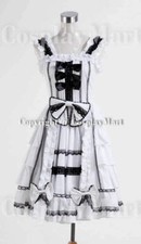 Gothic Lolita Sleeveless Black Lace White Dress Cosplay Costume Halloween