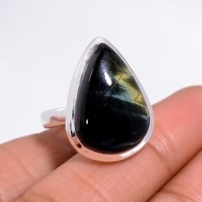 Natural Blue Tiger Eye Ring 925 Sterling Silver Boho Rings Jewelry Gift for Her