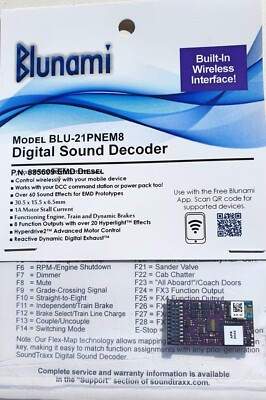 Blunami BLU-21PNEM8 GE Diesel Sound decoder, 21 Pin NEM Bluetooth Wireless