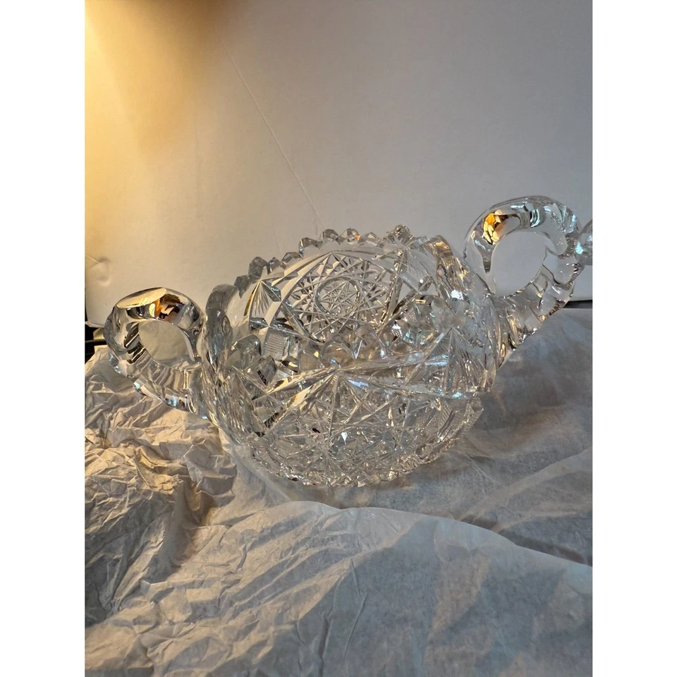 Antiguo juego de azucarero y crema de vidrio de corte brillante americano de principios del siglo XX Foto 3 de 4