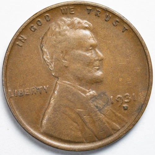 1931-D VF/XF Lincoln Wheat Penny Cent, Denver Mint