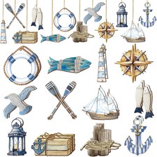 24 Pcs Christmas Ocean Beach Wooden Ornaments for Tree, Cruise
