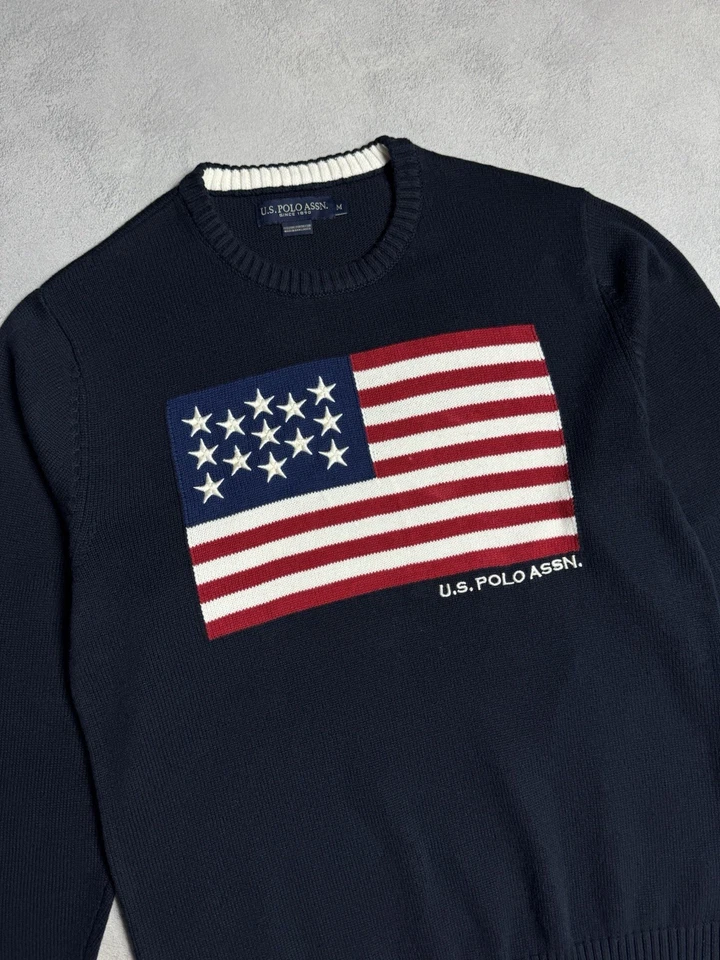 U.S. Polo Assn. Mens USA Flag Crewneck Cotton Knit Sweater Size M - Image 3 of 4